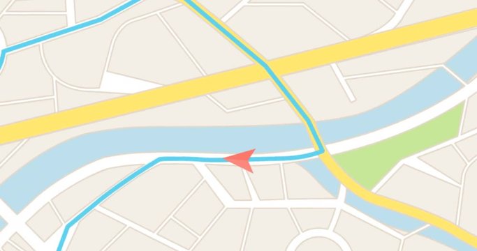 Gps city map navigation with route and arrow 