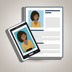 woman smartphone find person cv vector illustration graphic