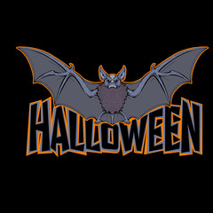 Halloween bat inscription black background vector illustration