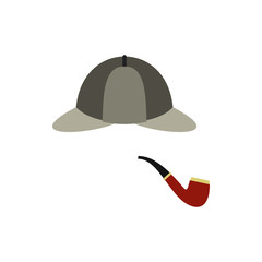 Hat and pipe icon in flat style isolated on white background. Headgear symbol vector illustration