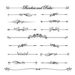 Collection of vintage and classic decorative line elements borde