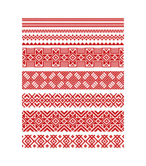 Vector seamless stripe red ornamental slavic pattern - obrazy, fototapety, plakaty