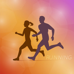 Fototapeta na wymiar Running Man And Woman