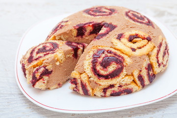 Sweet cocoa and jam cake