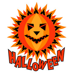 Halloween pumpkin sun inscription isolated vector illustration