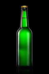 Bottle of beer or cider isolated on black background