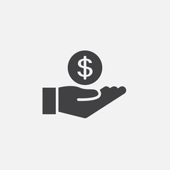 coin in hand solid icon, vector illustration, pictogram isolated on white, funding sign