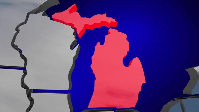 Michigan MI Map Clouds USA United States America Weather Forecast 3d Animation
