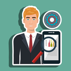 man search smartphone gear vector illustration eps 10