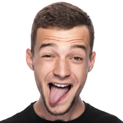 Man with his eyes crossed.