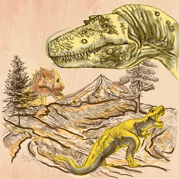 Dinosaurs - An hand drawn vector. Line art.