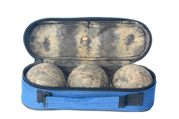 Petanque set with three metal balls in black case