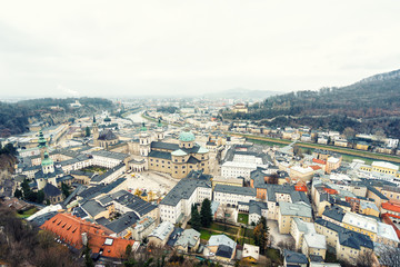 Beautiful aerial view on rooftops of Salzburg,Austria in cloudy