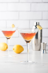 Fresh home made Manhattan cocktails with garnish