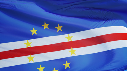 Cape Verde flag waving against clean blue sky, close up, isolated with clipping path mask alpha channel transparency