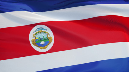 Costa Rica flag waving against clean blue sky, close up, isolated with clipping path mask alpha channel transparency