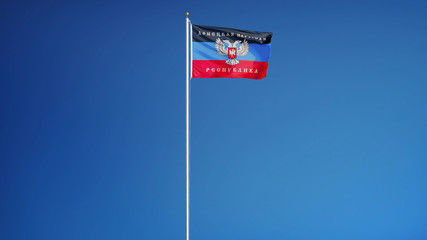 Donetsk People's Republic flag waving against clean blue sky, long shot, isolated with clipping path mask alpha channel transparency