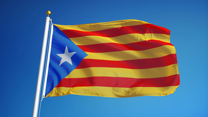 Estelada blava flag waving against clean blue sky, close up, isolated with clipping path mask alpha channel transparency