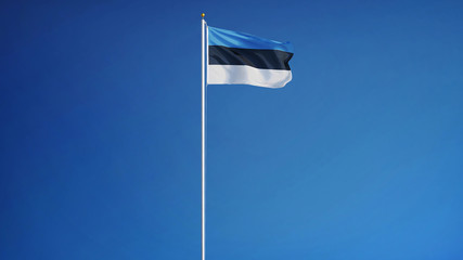 Estonia flag waving against clean blue sky, long shot, isolated with clipping path mask alpha...