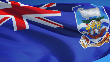 Falkland Islands flag waving against clean blue sky, close up, isolated with clipping path mask alpha channel transparency