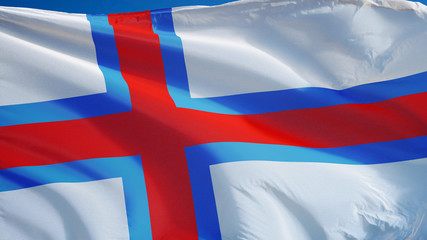 Faroe Islands flag waving against clean blue sky, close up, isolated with clipping path mask alpha channel transparency digital composition
