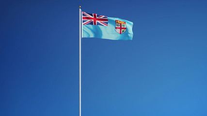 Fiji flag waving against clean blue sky, long shot, isolated with clipping path mask alpha channel transparency