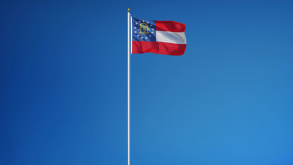 Georgia (U.S. state) flag waving against clean blue sky, long shot, isolated with clipping path mask alpha channel transparency with black and white  matte