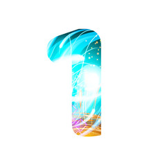 Glowing Light effect neon Font. Color Design Text Symbols. Shiny number 1