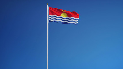 Kiribati flag waving against clean blue sky, long shot, isolated with clipping path mask alpha channel transparency