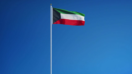 Kuwait flag waving against clean blue sky, long shot, isolated with clipping path mask alpha channel transparency