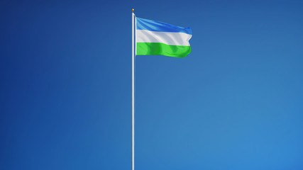 Molossia flag waving against clean blue sky, long shot, isolated with clipping path mask alpha channel transparency