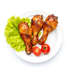 roasted chicken on white background