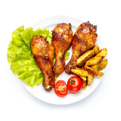 roasted chicken on white background