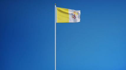 Papal States flag waving against clean blue sky, long shot isolated with clipping path mask alpha channel transparency
