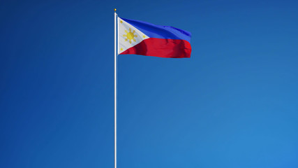 Philippines flag waving against clean blue sky, long shot, isolated with clipping path mask alpha channel transparency