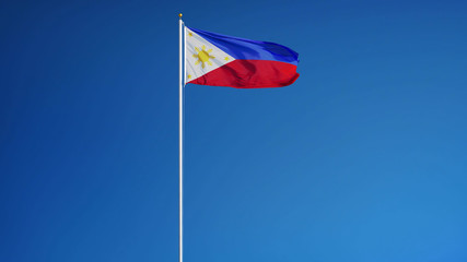 Philippines flag waving against clean blue sky, long shot, isolated with clipping path mask alpha channel transparency