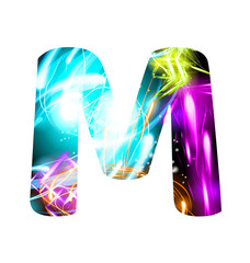 Glowing Light effect neon Font. Color Design Text Symbols. Shiny letter M