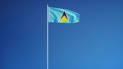 Saint Lucia flag waving against clean blue sky, long shot, isolated with clipping path mask alpha channel transparency