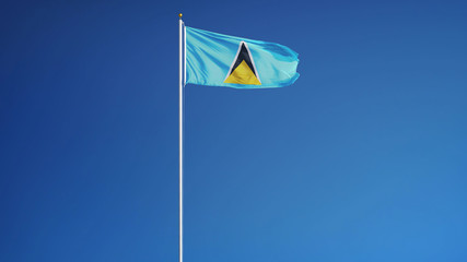 Saint Lucia flag waving against clean blue sky, long shot, isolated with clipping path mask alpha channel transparency