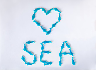 Jelly fish candies. Word SEA and heart shape
