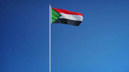 Sudan flag waving against clean blue sky, long shot, isolated with clipping path mask alpha channel transparency
