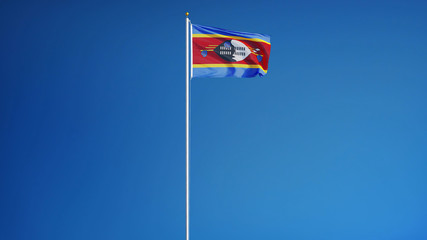 Swaziland flag waving against clean blue sky, long shot, isolated with clipping path mask alpha channel transparency