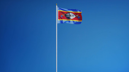 Swaziland flag waving against clean blue sky, long shot, isolated with clipping path mask alpha channel transparency