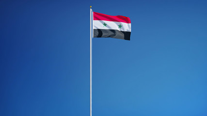 Syria flag waving against clean blue sky, long shot, isolated with clipping path mask alpha channel...