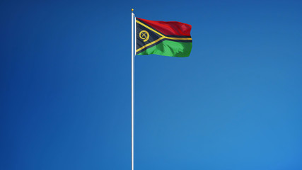 Vanuatu flag waving against clean blue sky, long shot, isolated with clipping path mask alpha channel transparency