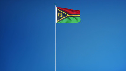 Vanuatu flag waving against clean blue sky, long shot, isolated with clipping path mask alpha channel transparency
