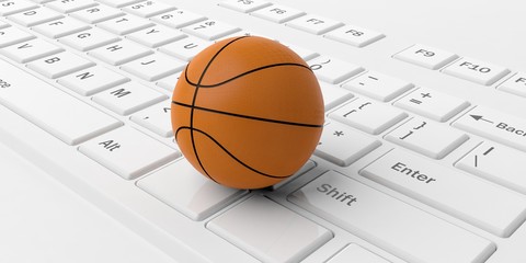 Basketball on a white keyboard. 3d illustration