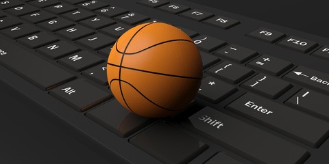 Basketball on a black keyboard. 3d illustration