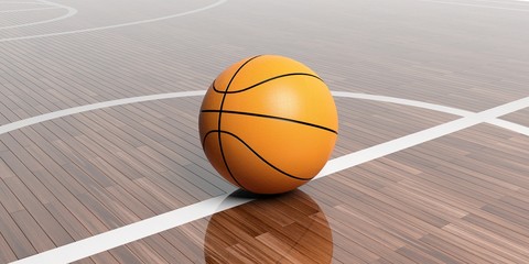 Basketball on wooden background. 3d illustration