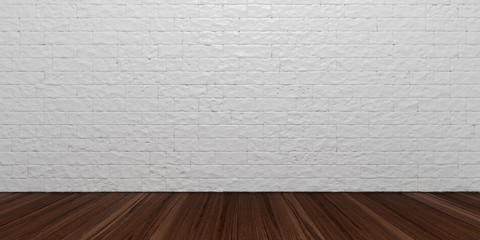 Fototapety  Wooden floor and brick wall. 3d illustration